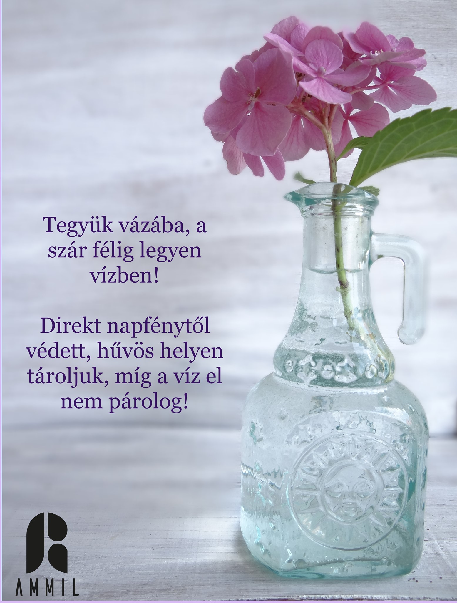 Tegyük vázába a virágot, melynek szára féligbeleér a vízbe!